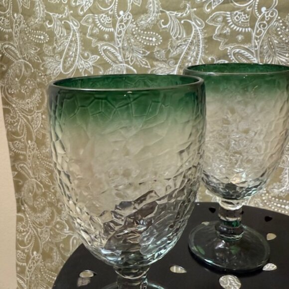 Set of  3 Large Vintage Libbey Ombre Green Crackle Glass Wine/Water Goblets - Picture 4 of 16